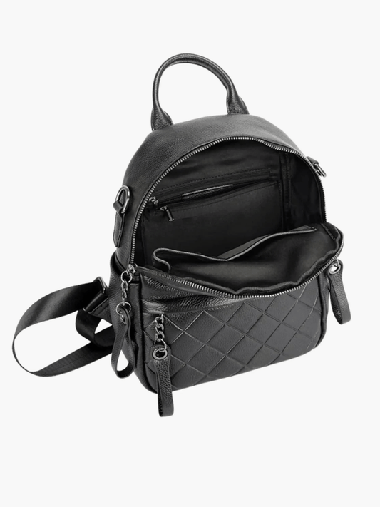Eowen | Quilted Black Leather Backpack – Chic & Functional