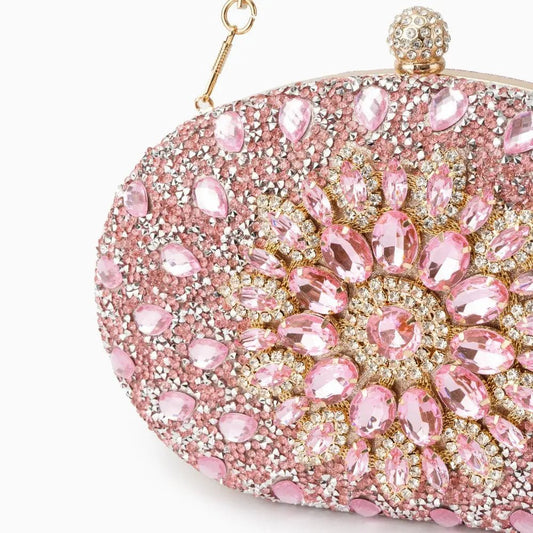 Dahlia | Pink Crystal Floral Evening Clutch – Radiant Bloom