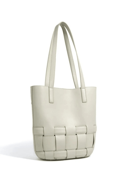 Isabelle | Luxe White Woven Leather Tote – Minimal & Elegant