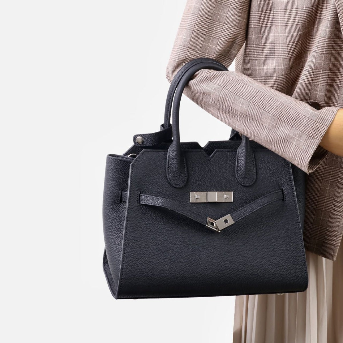 Natalie | Taupe Leather Satchel Bag – Elegant & Timeless
