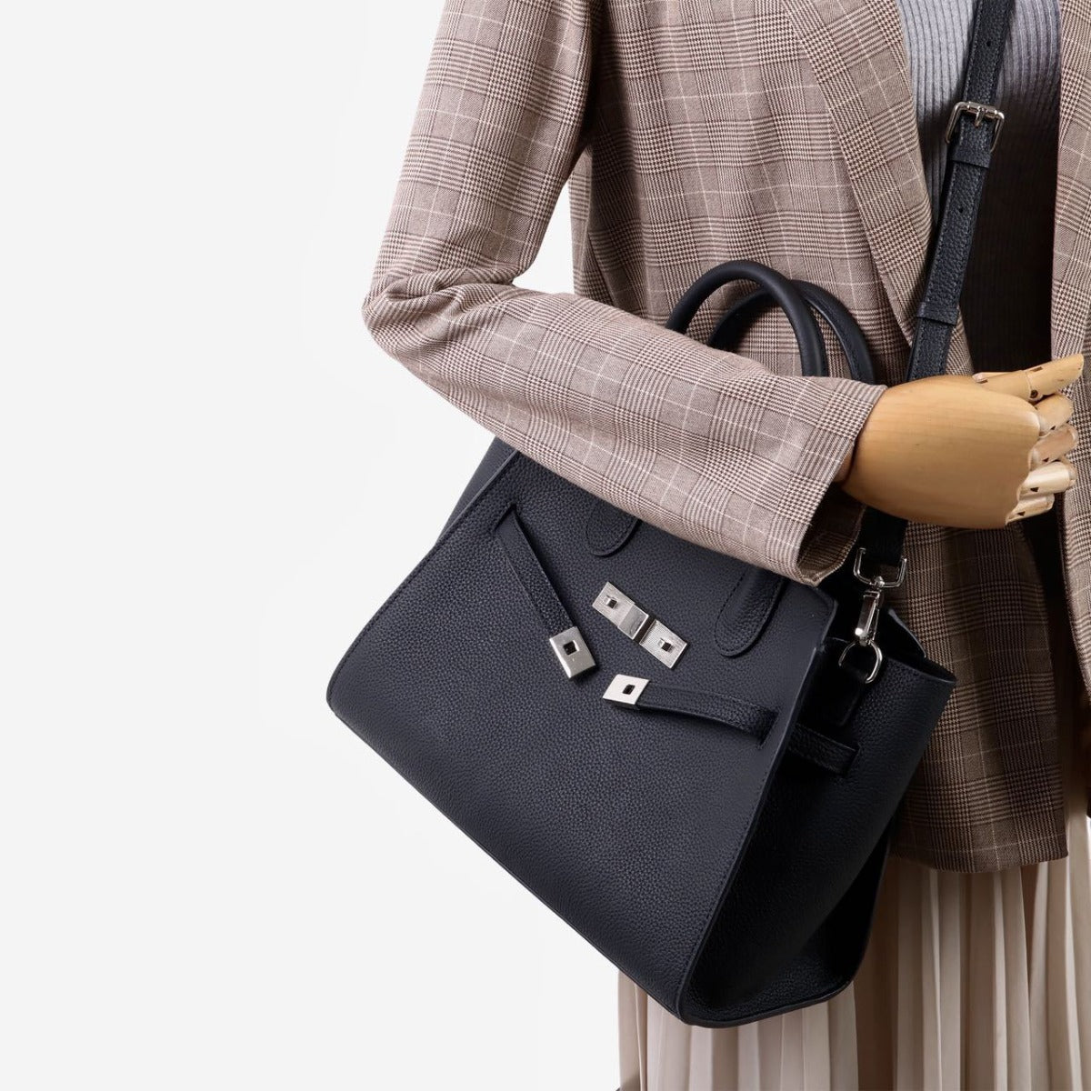 Natalie | Taupe Leather Satchel Bag – Elegant & Timeless