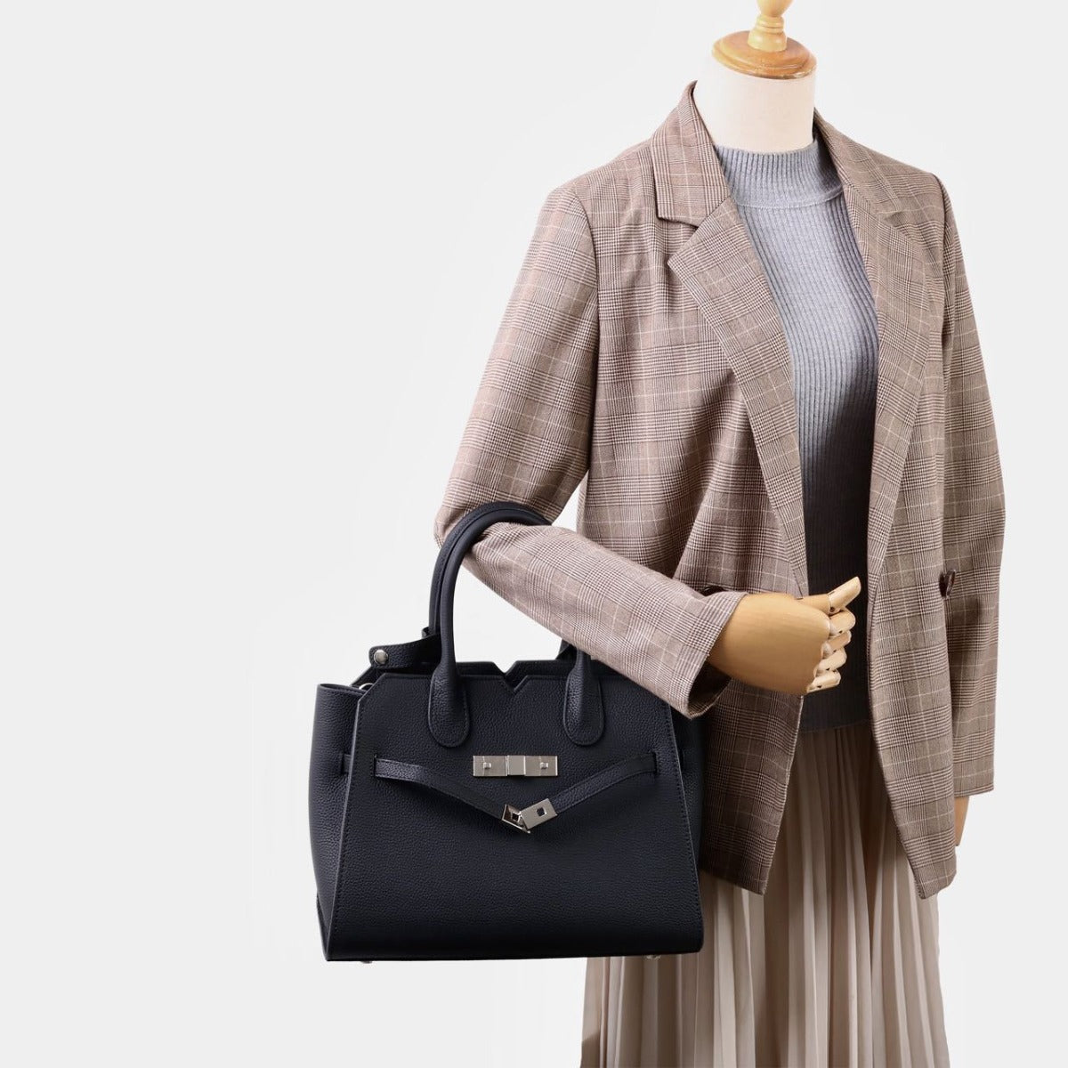 Natalie | Taupe Leather Satchel Bag – Elegant & Timeless