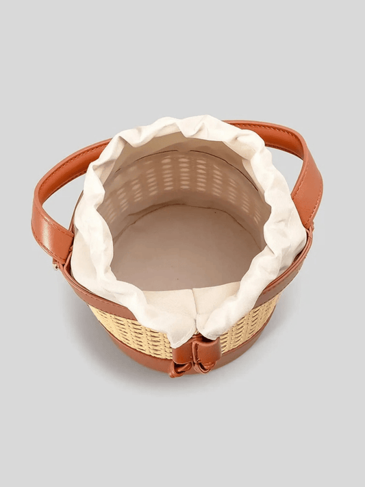 Tzaria | Rattan & Leather Bucket Bag – Boho Chic