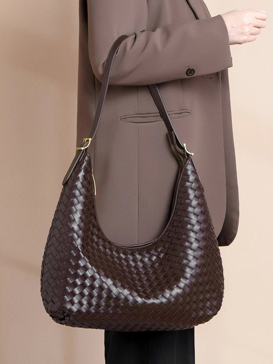 Siena | Brown Woven Leather Shoulder Bag – Sophisticated & Timeless