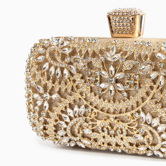 Anastasia | Gold Crystal Embellished Evening Handbag – Royal Elegance