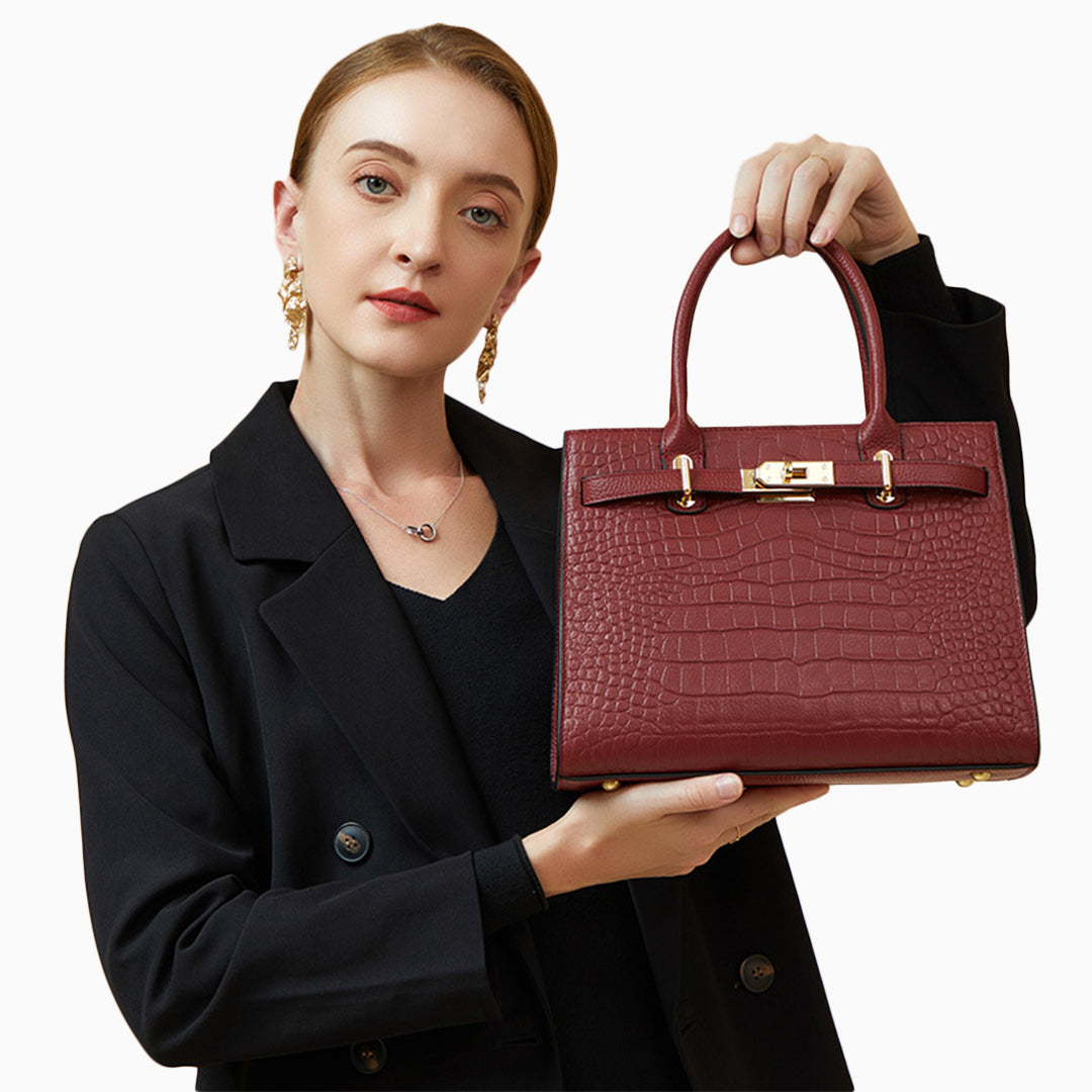 Luxury Black Croc-Embossed Leather Handbag – Elegant Designer Tote for Women