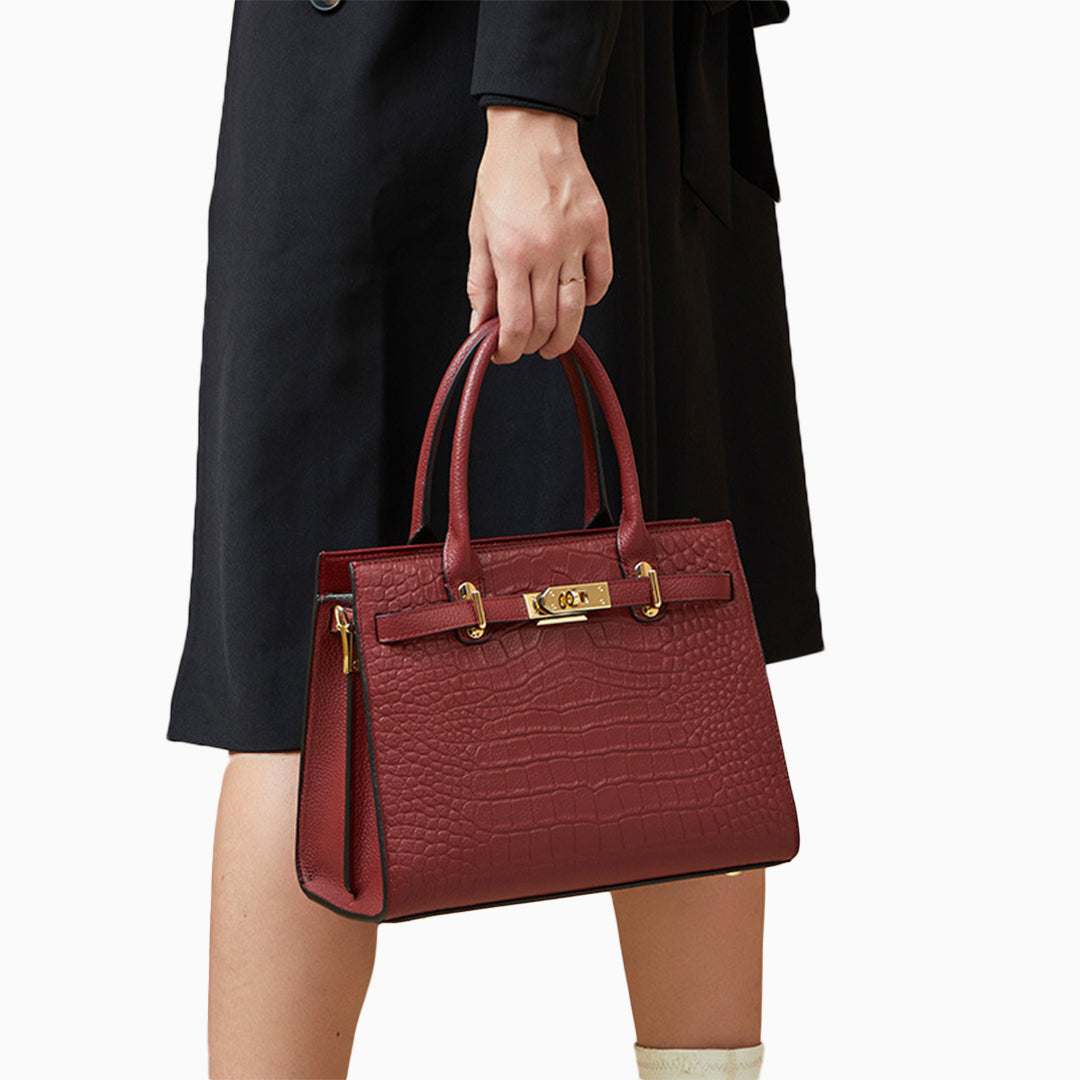 Luxury Black Croc-Embossed Leather Handbag – Elegant Designer Tote for Women