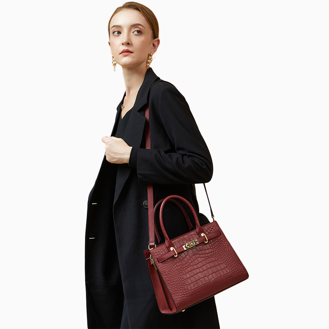 Luxury Black Croc-Embossed Leather Handbag – Elegant Designer Tote for Women
