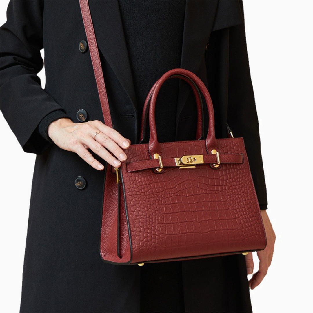 Luxury Black Croc-Embossed Leather Handbag – Elegant Designer Tote for Women