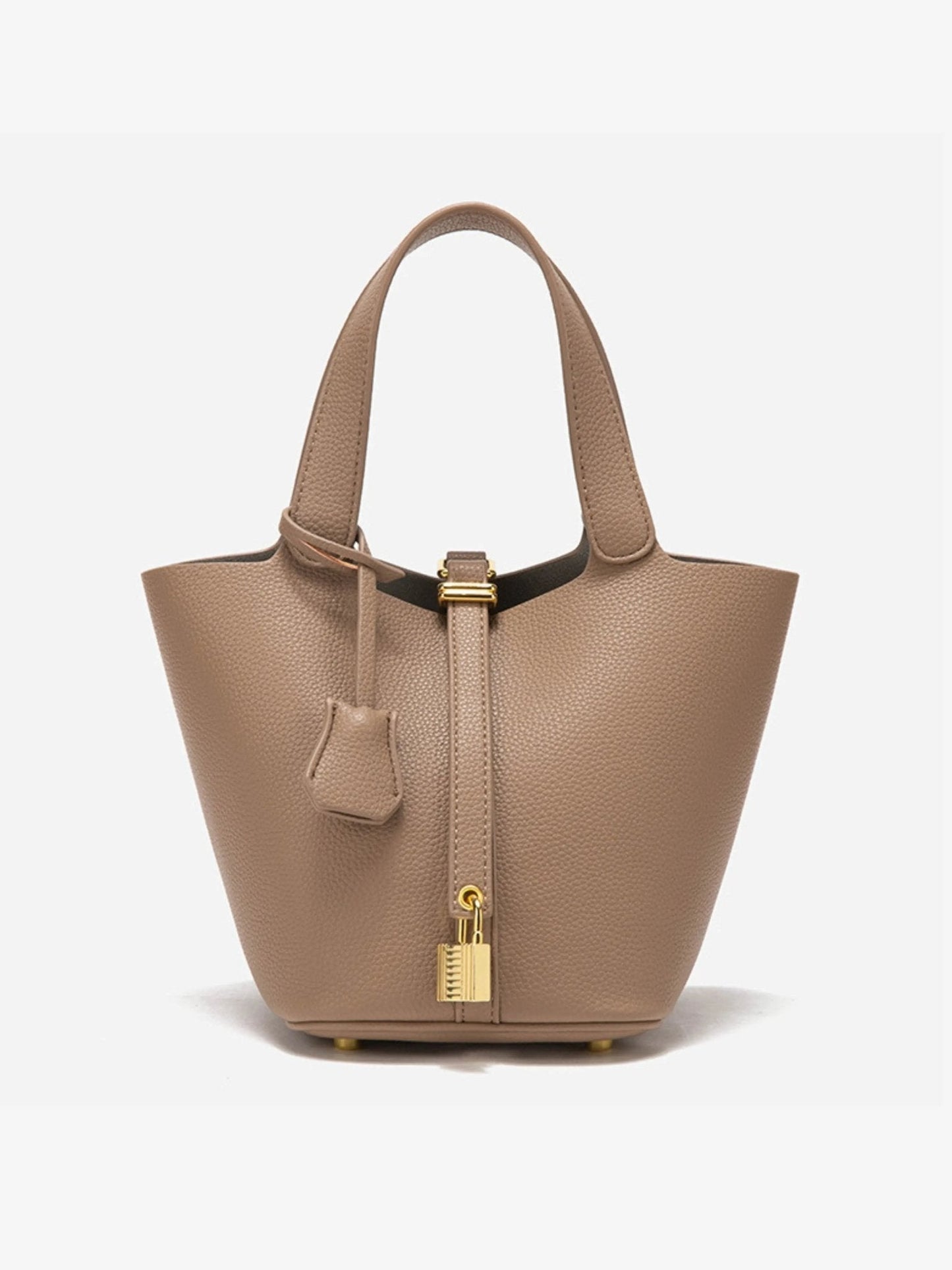 Elaris | Luxe Taupe Leather Bucket Bag – Timeless & Elegant