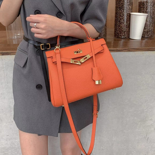 Camilla | Orange Textured Leather Handbag – Vibrant & Chic