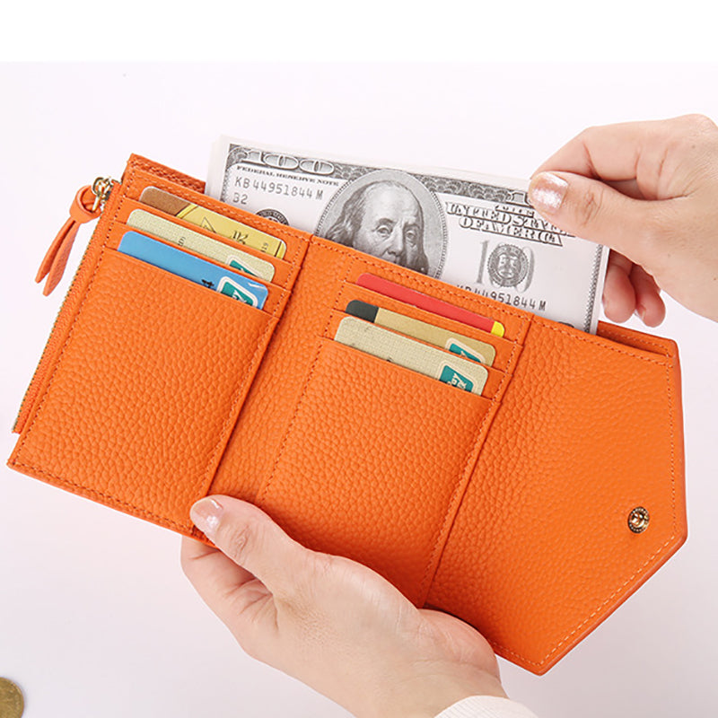 Emma | Orange Pebbled Leather Mini Wallet – Chic & Compact