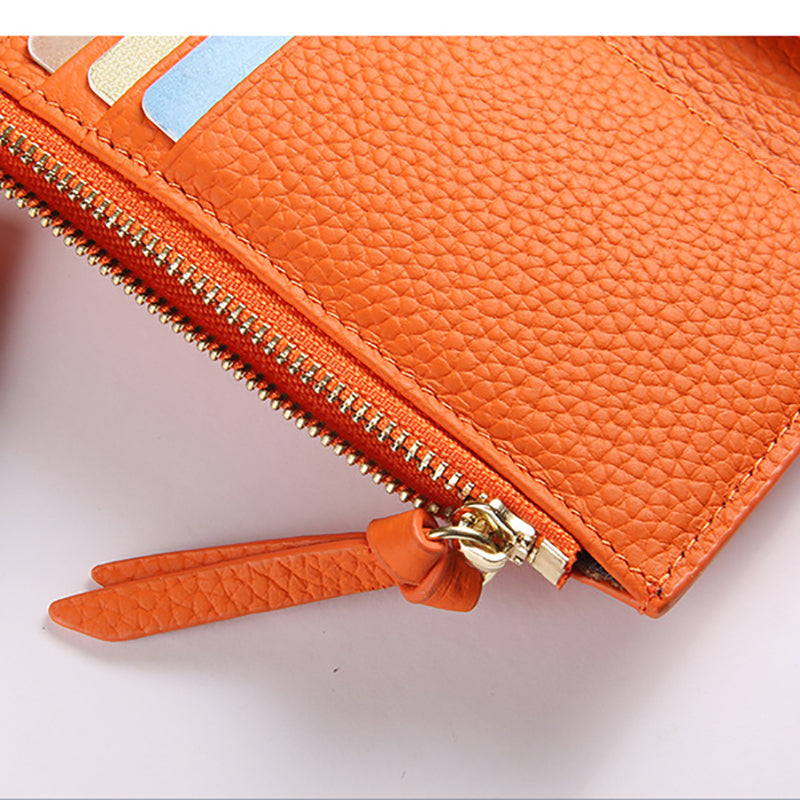 Emma | Orange Pebbled Leather Mini Wallet – Chic & Compact