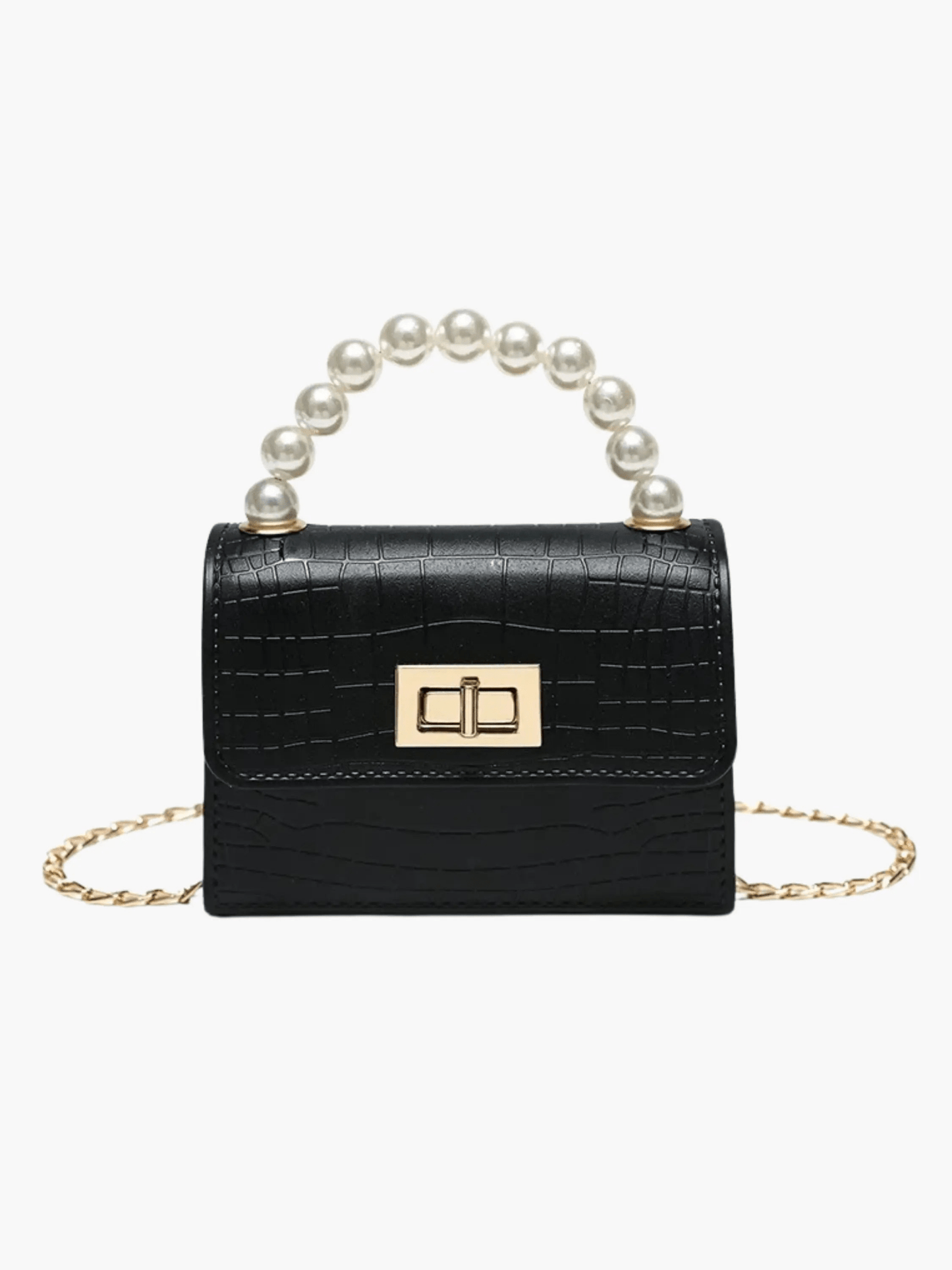 Isabella | Black Croc-Embossed Mini Bag – Elegant & Sophisticated