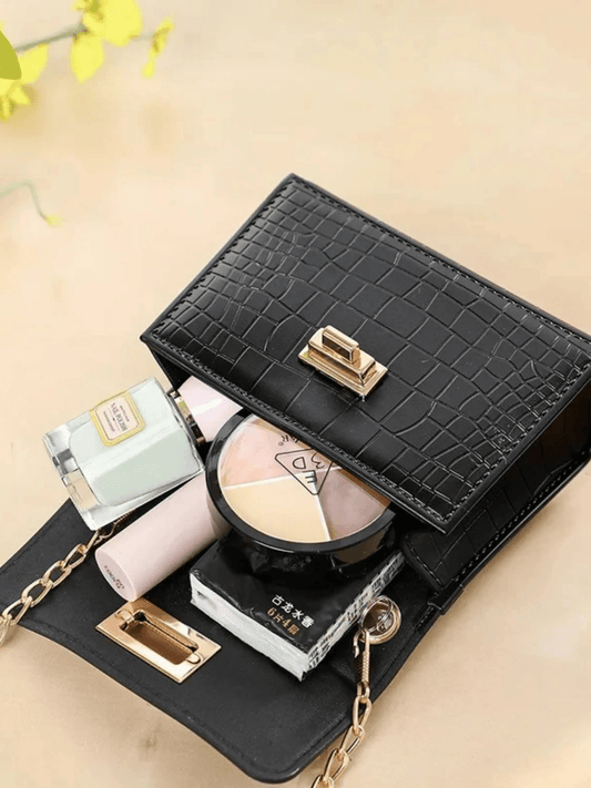 Isabella | Black Croc-Embossed Mini Bag – Elegant & Sophisticated