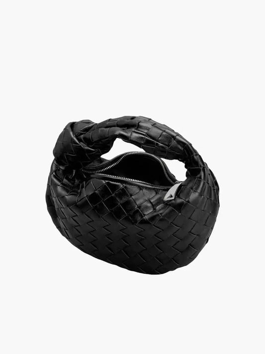 Isla | Luxe Black Woven Knot Bag – Elegant & Versatile