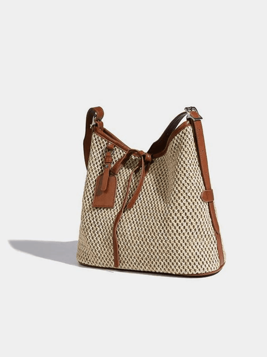 Ismoria | Woven Straw & Leather Bucket Bag – Chic & Versatile