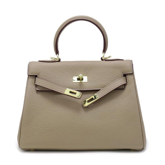 Mireza | Taupe Textured Leather Handbag – Elegant & Versatile