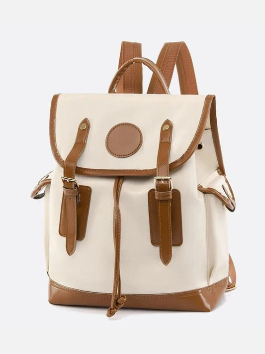 Preston Canvas Backpack – Two-Tone Drawstring Rucksack with Faux Leather Trim
