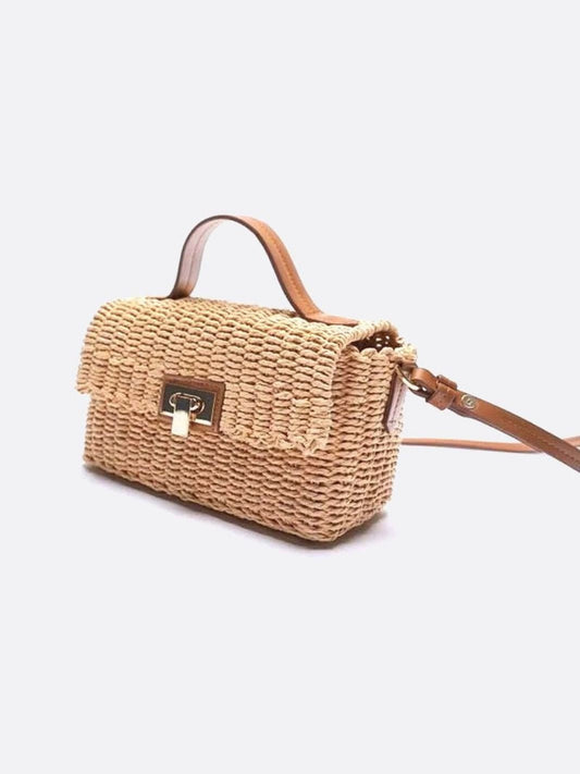 Woven Flap Handbag with Top Handle – Turn-Lock Closure Crossbody
