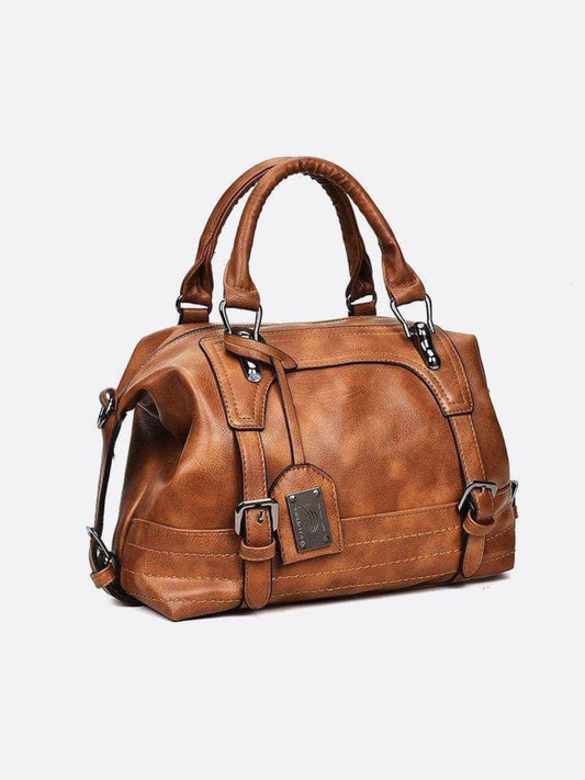 Retro Camel PU Leather Handbag – Vintage Style Shoulder Bag