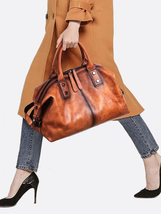 Vintage Leather Travel Handbag – Premium Top Handle Crossbody Purse for Women