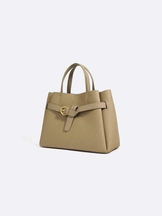 Grained Leather Handbag – Structured Mini Tote with Belt Detail