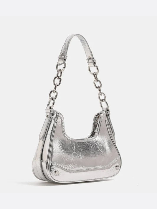 Baguette bag with chain strap and metallic finish