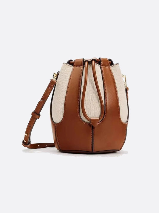 Mila Leather & Canvas Bucket Bag – Structured Drawstring