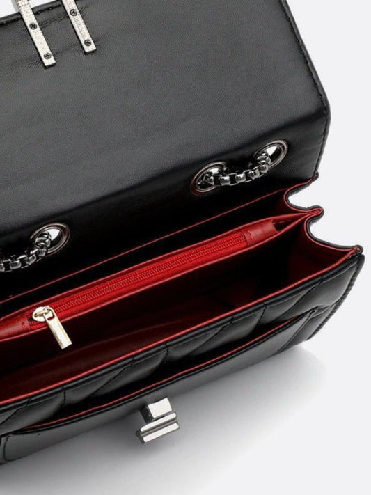 Black Quilted Leather Shoulder Bag – Chain Strap Evening Crossbody