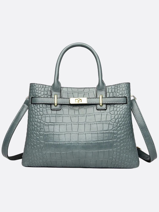 Valencia Croc-Embossed Leather Tote – Structured Top Handle Bag with Lock Detail