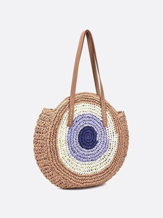 Serena Round Colorblock Straw Bag – Multicolor Circle Tote