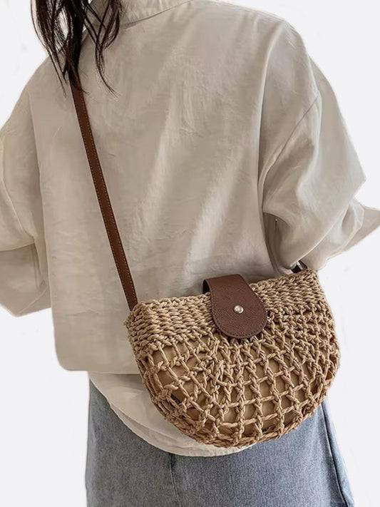 Rio Half-Moon Rope Crossbody Bag – Open-Weave Straw Bag