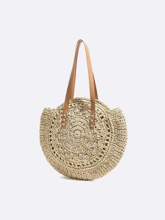 Solara Woven Straw Tote Bag – Round Crochet Beach Bag
