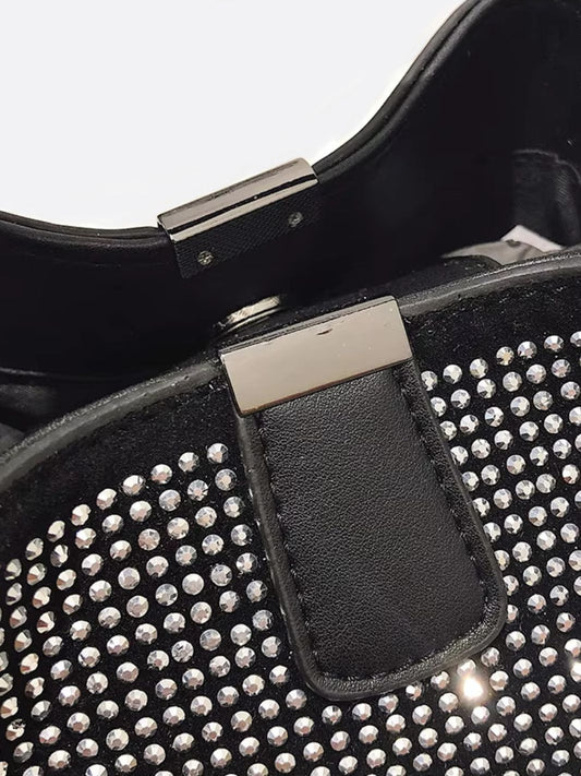 Black Rhinestone Bucket Bag – Sparkly Evening Shoulder Bag