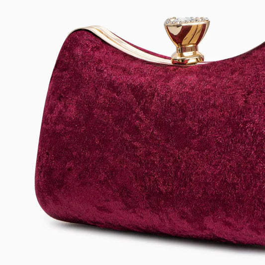 Isla | Velvet & Crystal Handle Evening Clutch – Regal Charm
