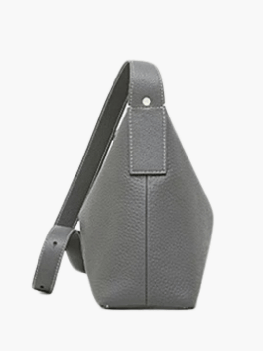 Calyxia | Luxe Gray Leather Shoulder Bag – Minimal & Chic