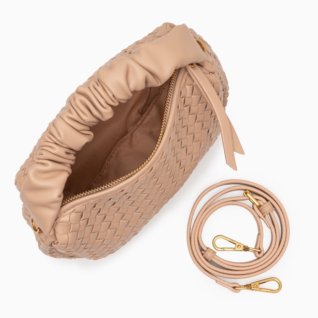 Estelle | Blush Woven Leather Handbag – Chic & Feminine