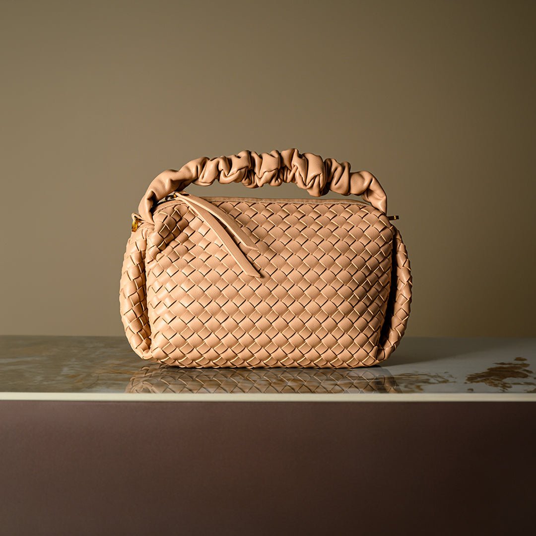 Estelle | Blush Woven Leather Handbag – Chic & Feminine