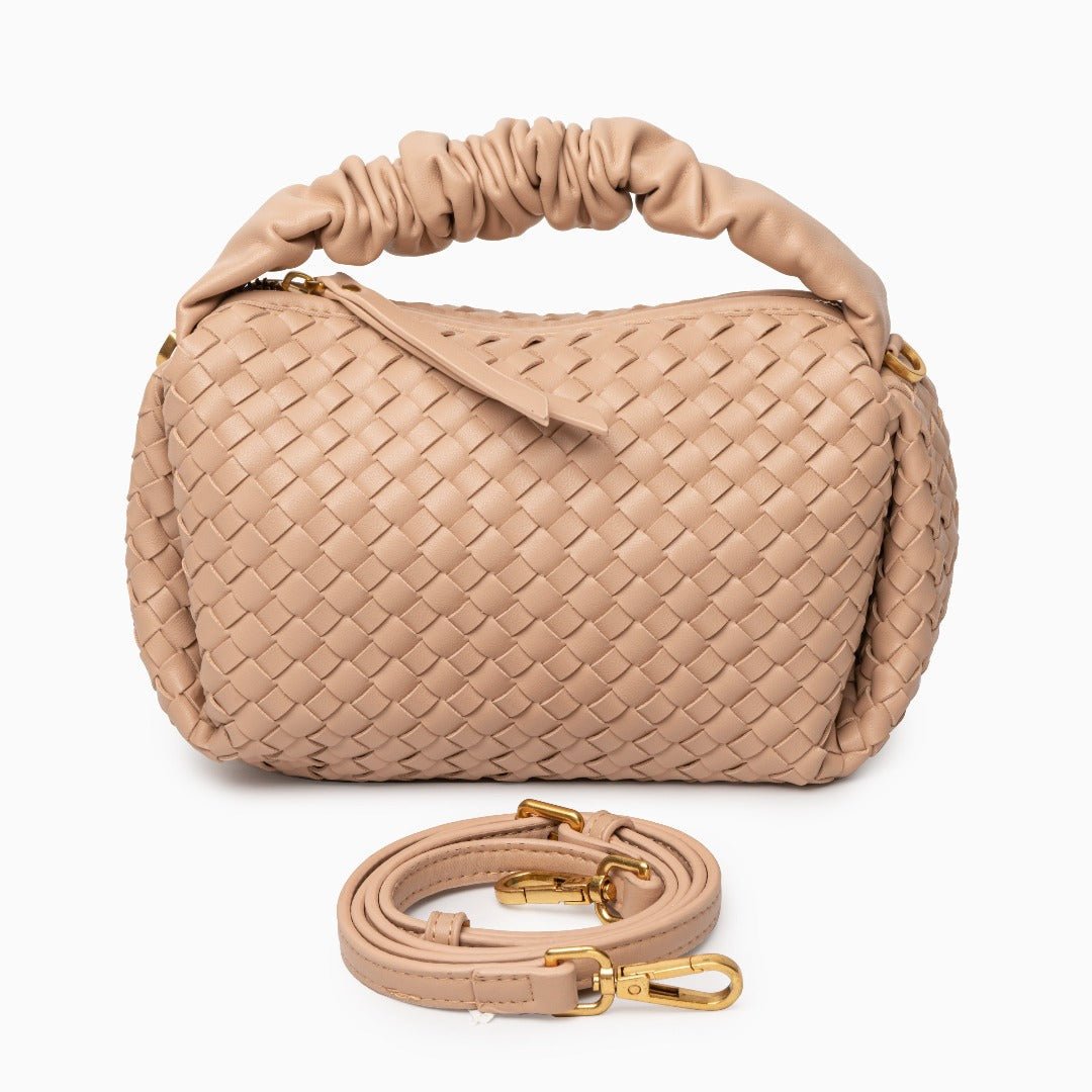 Estelle | Blush Woven Leather Handbag – Chic & Feminine