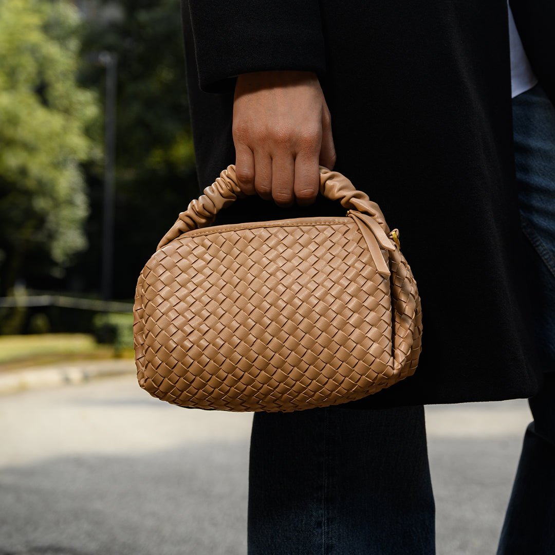 Estelle | Blush Woven Leather Handbag – Chic & Feminine