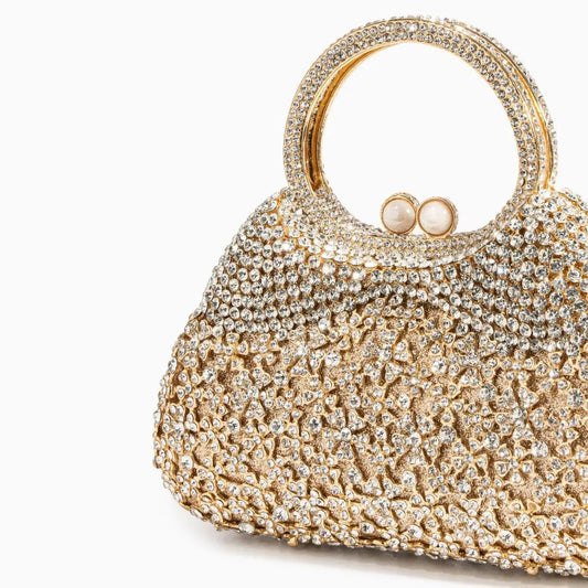 Aurora | Gold Crystal Embellished Evening Bag – Opulent & Dazzling