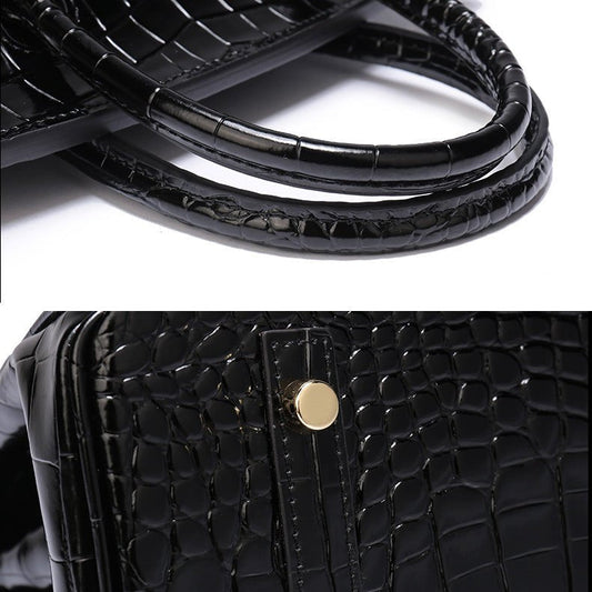 Isla | Luxury Emerald Black Crocodile Embossed Tote Bag – Aurora Signature Handbag