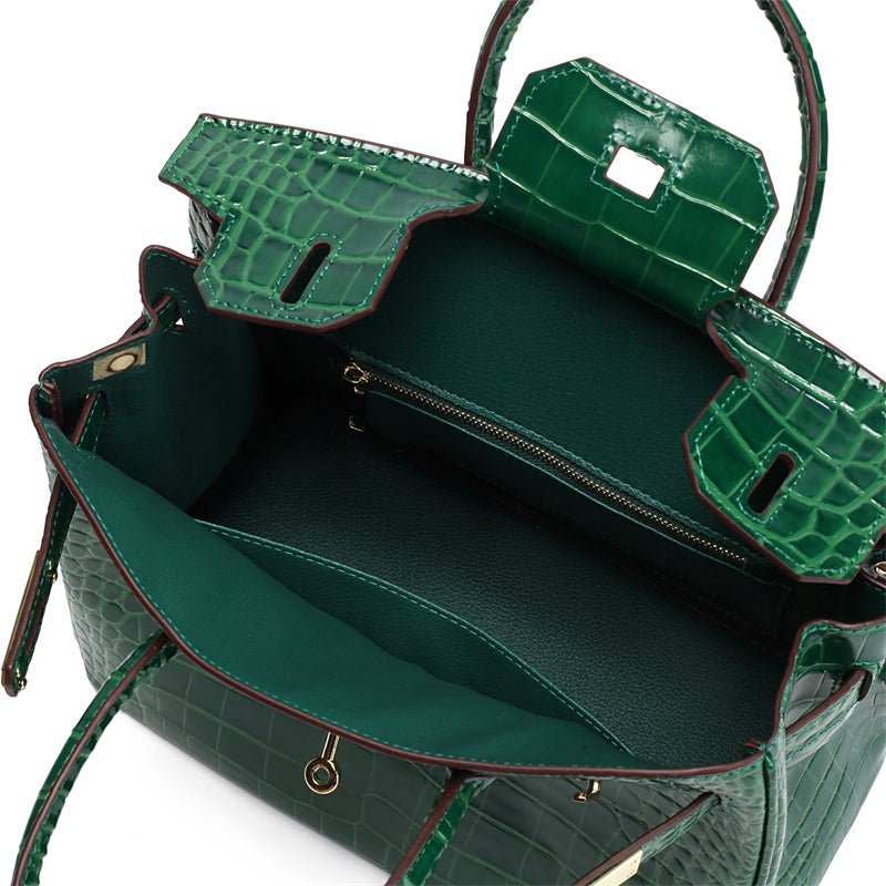 Isla | Luxury Emerald Green Crocodile Embossed Tote Bag – Aurora Signature Handbag