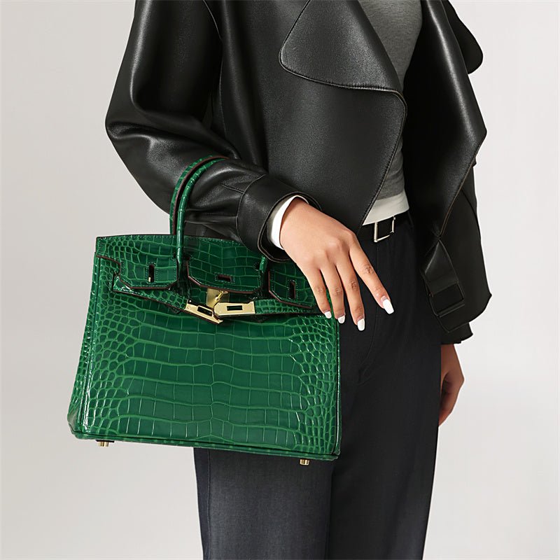 Isla | Luxury Emerald Green Crocodile Embossed Tote Bag – Aurora Signature Handbag