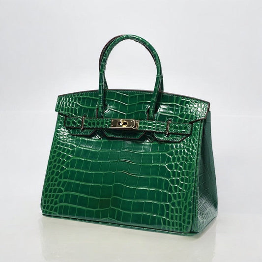 Isla | Luxury Emerald Green Crocodile Embossed Tote Bag – Aurora Signature Handbag