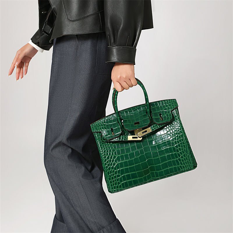 Isla | Luxury Emerald Green Crocodile Embossed Tote Bag – Aurora Signature Handbag