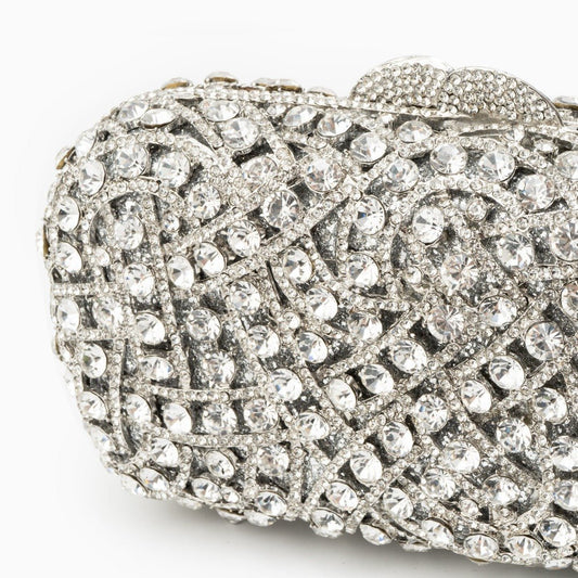 Zyrene | Crystal Embellished Silver Evening Clutch – Radiant Luxury