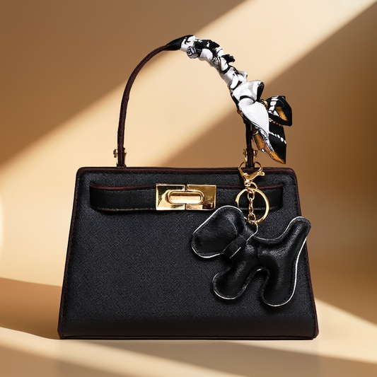 Luna | Black Mini Handbag with Scarf & Charm – Elegant & Playful