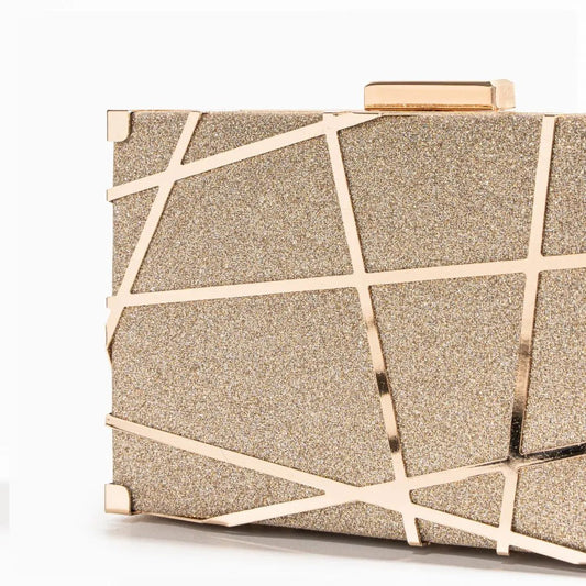 Zara | Gold Geometric Metallic Evening Clutch – Modern Chic